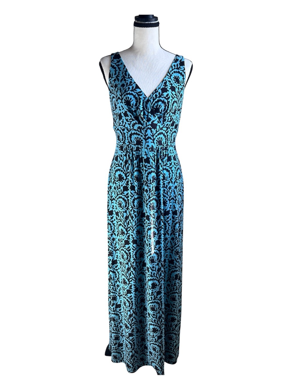Lauren Ralph Lauren Teal & Navy V-Neck Printed Maxi Dress